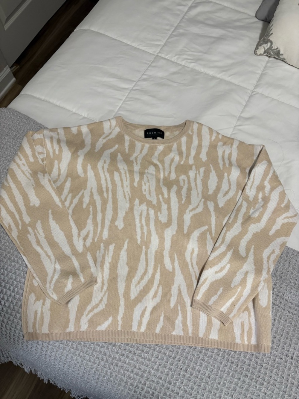 Premise Beige and White Abstract Animal Print Sweater